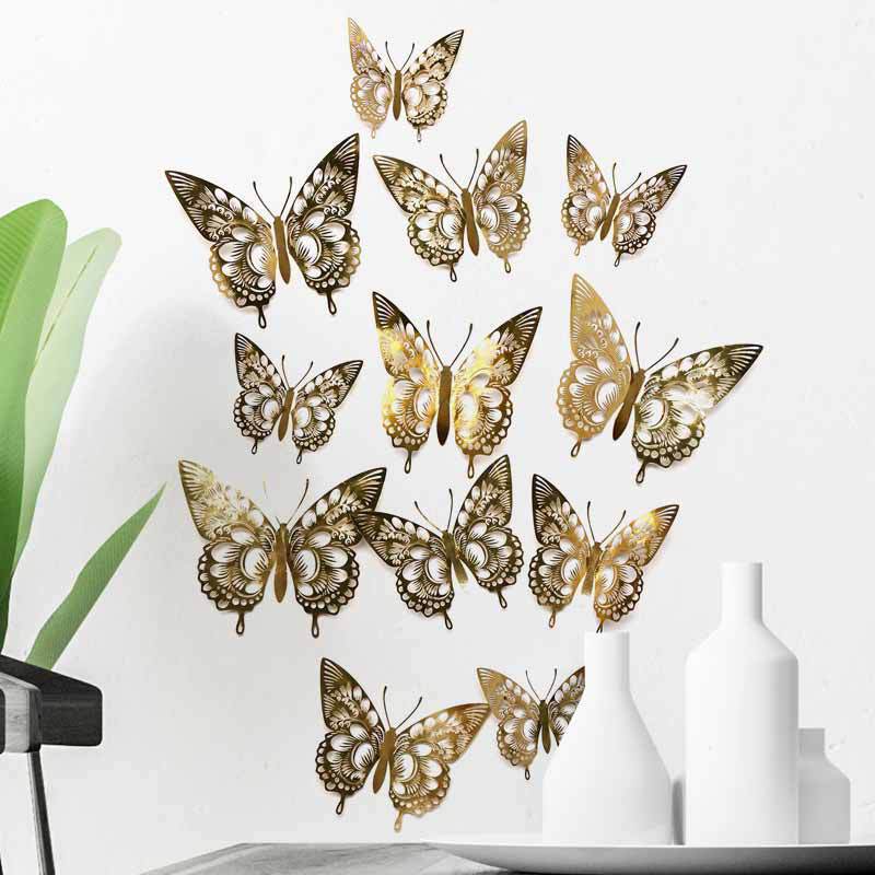 12Pcs DIY Butterfly Combination 3D Wall Stickers Golden Butterfly Decals for Home Decoration  Butterflies  Crafts X0152