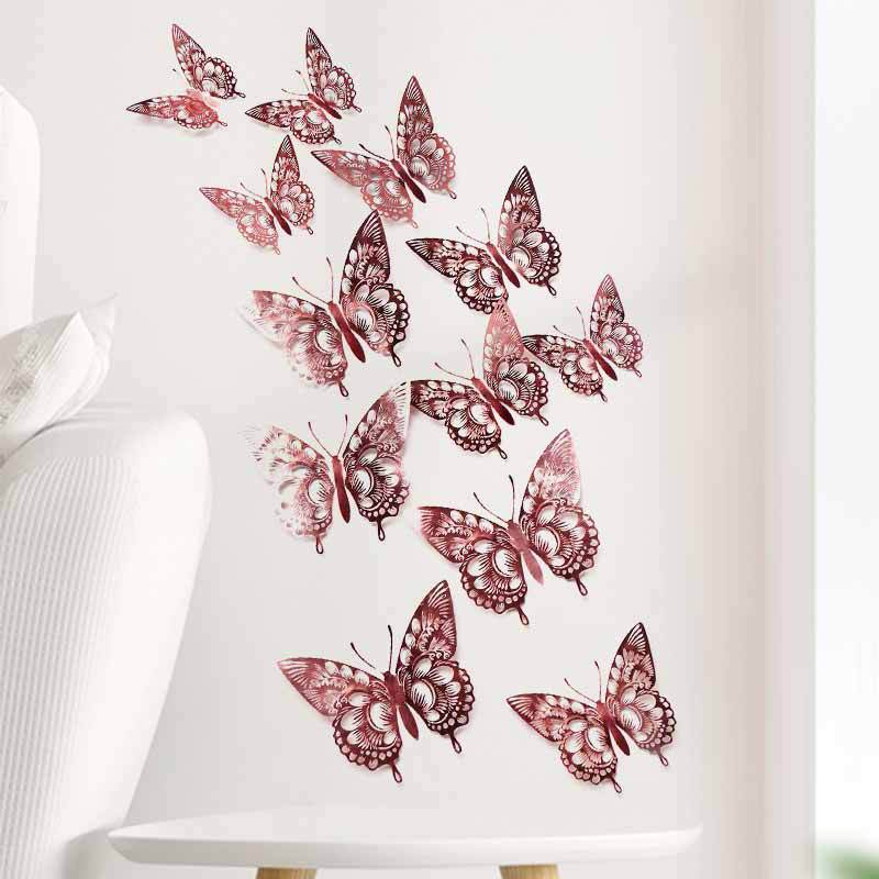 12Pcs DIY Butterfly Combination 3D Wall Stickers Golden Butterfly Decals for Home Decoration  Butterflies  Crafts X0152