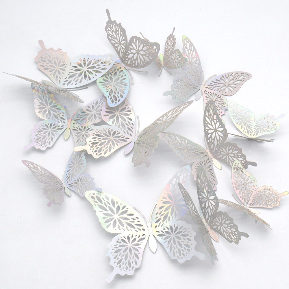 Gold\Silver Butterfly Decals Hollow-Out 3D Butterfly Stickers Glitter Art Murals for Wall or Party Decorations