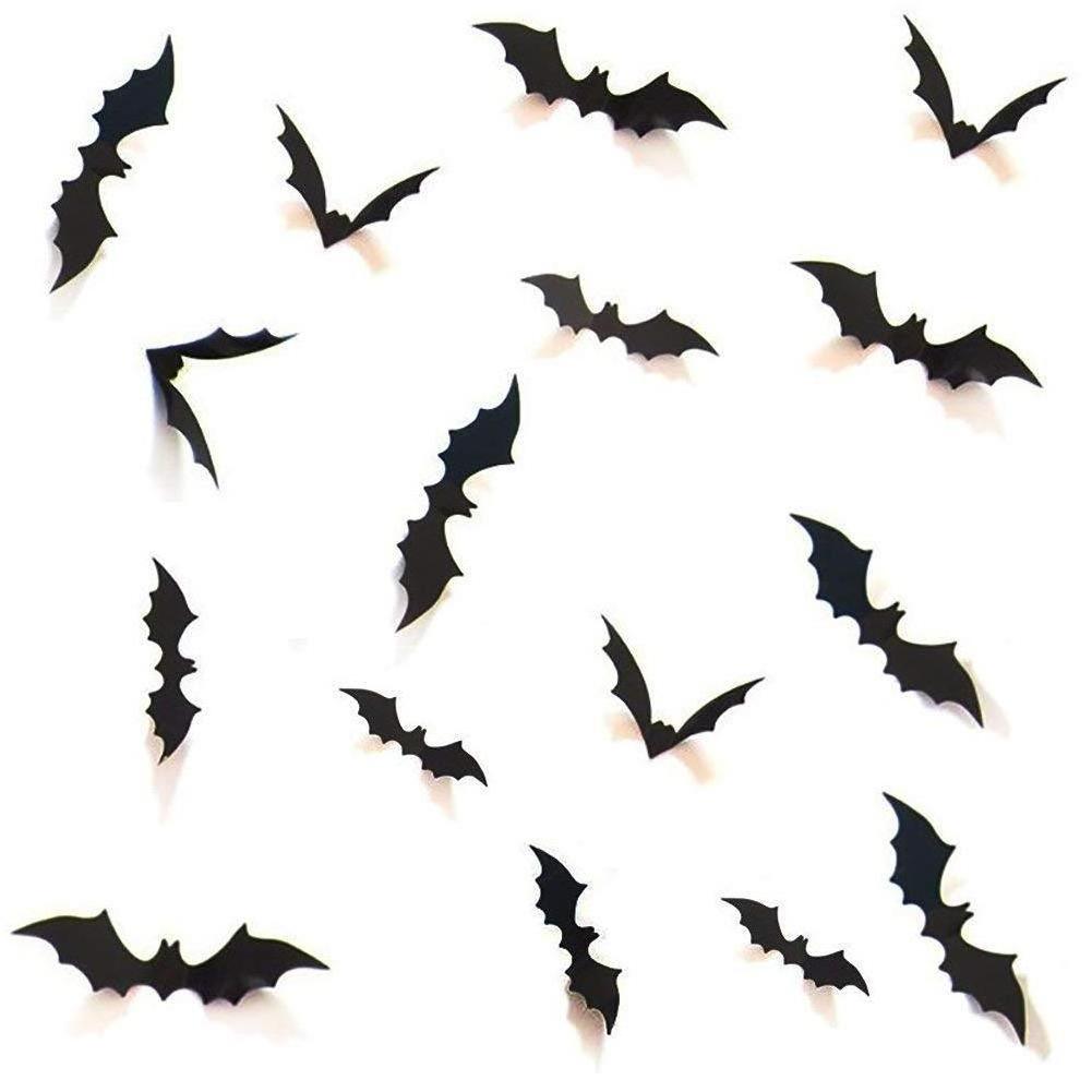 Halloween 3D Bats Wall Decals 12 PCS Halloween Bats Wall Stickers Scary PVC Black Bats Sticker for Home Decor DIY Window Decal