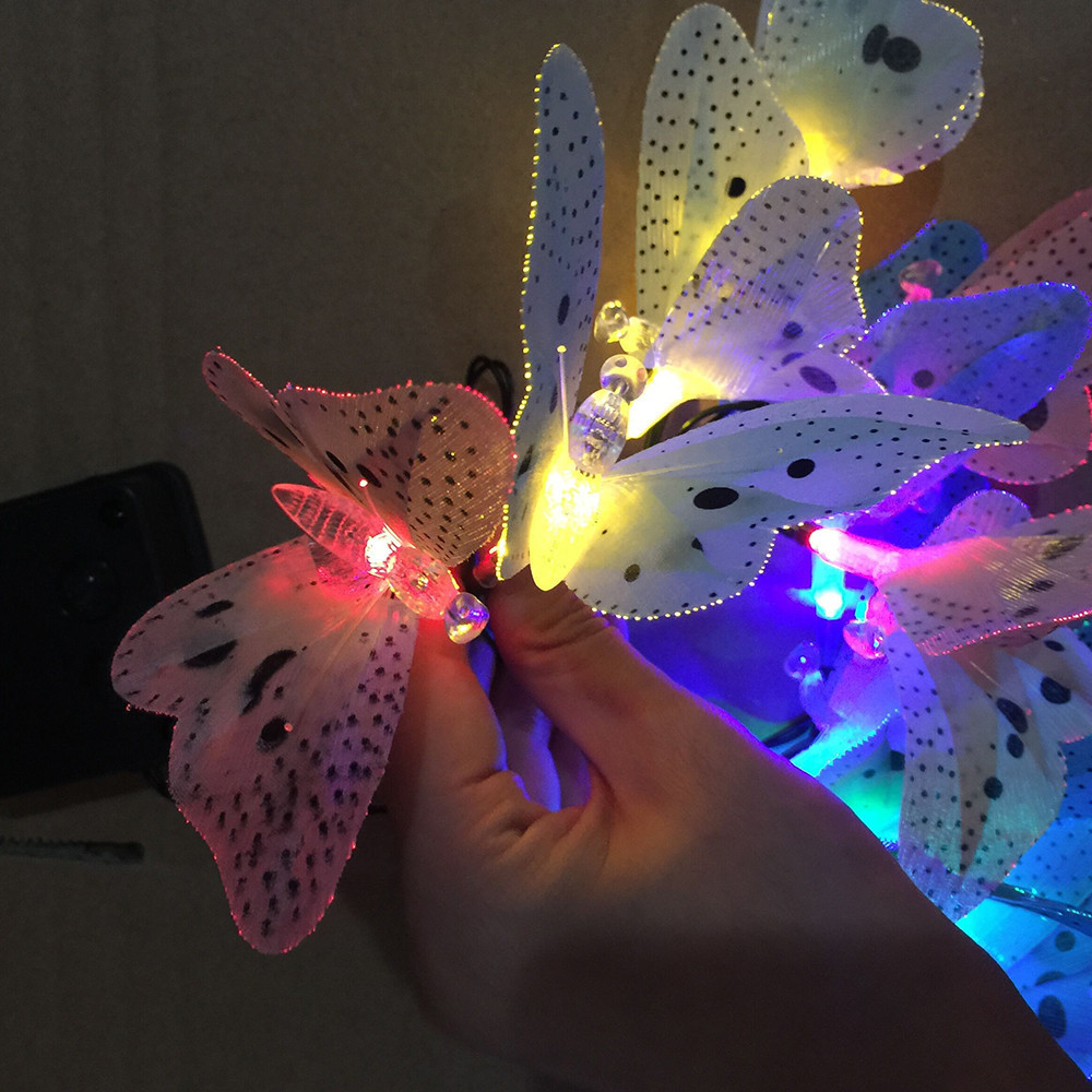 Fiber Optic Butterfly LED Solar Power Fairy Christmas String Lights Outdoor Festoon Garland Garden Waterproof Party Decoration