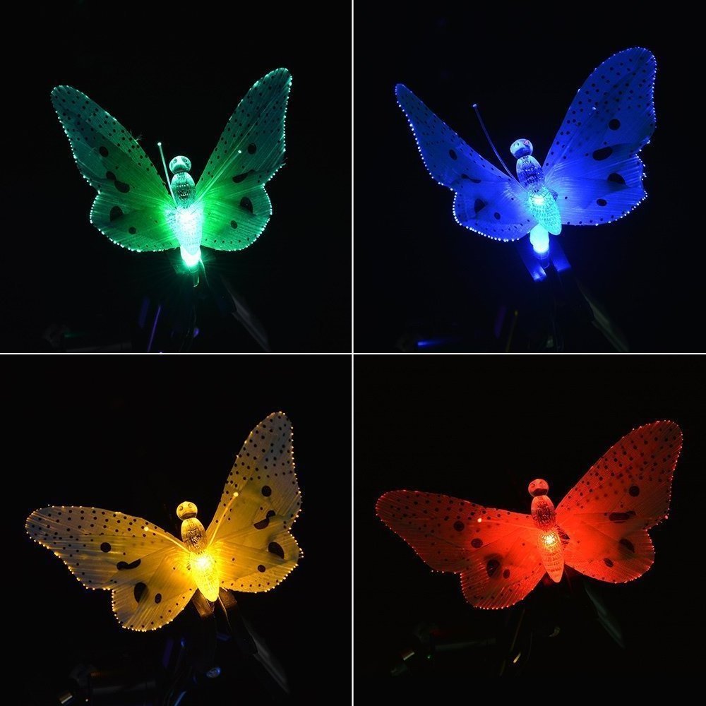 Fiber Optic Butterfly LED Solar Power Fairy Christmas String Lights Outdoor Festoon Garland Garden Waterproof Party Decoration