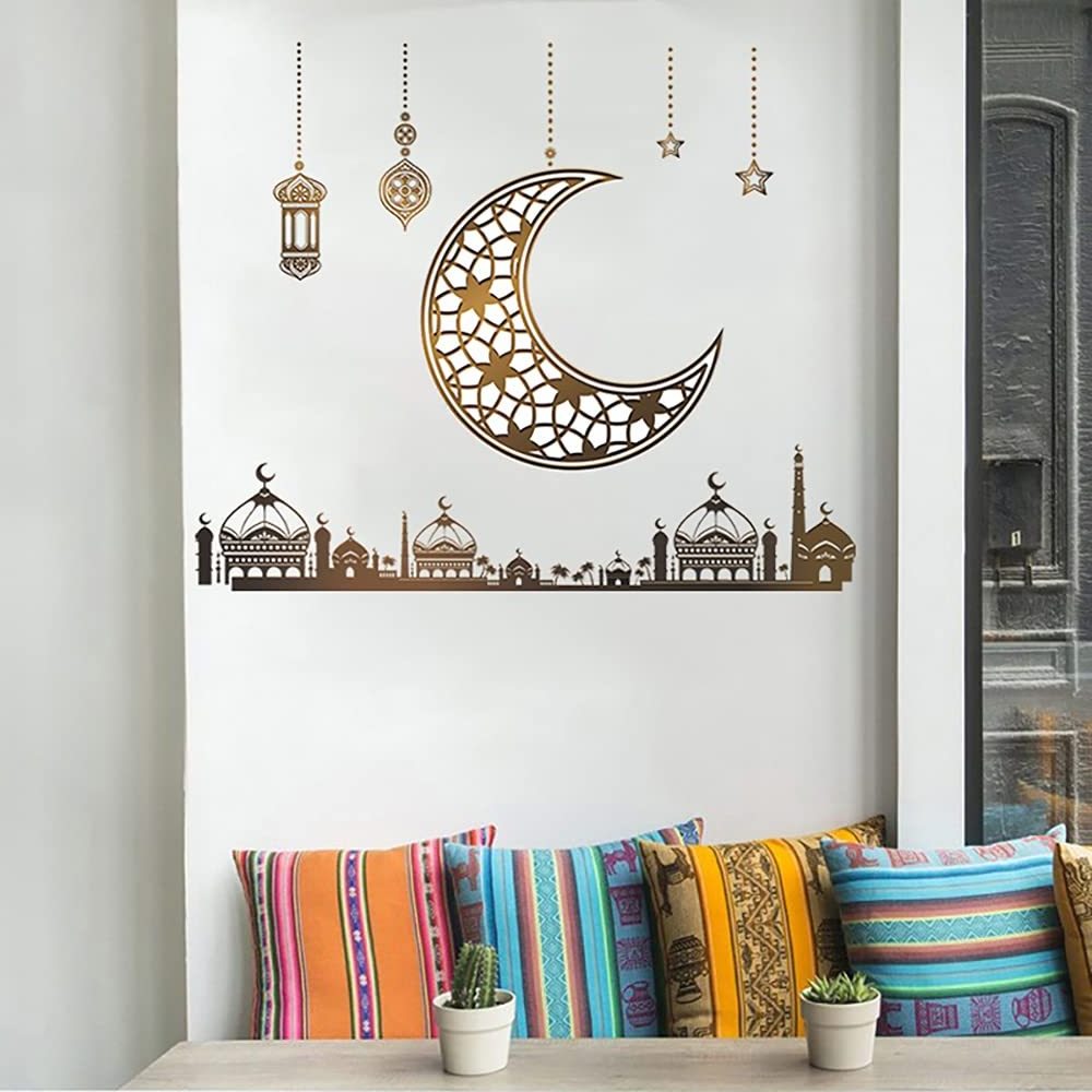 Ramadan Decorations For Home Stickers, Islamic Muslim Wall Stickers,Eid Mubarak Ramadan Decor Moon Lantern Stickers XJ0027