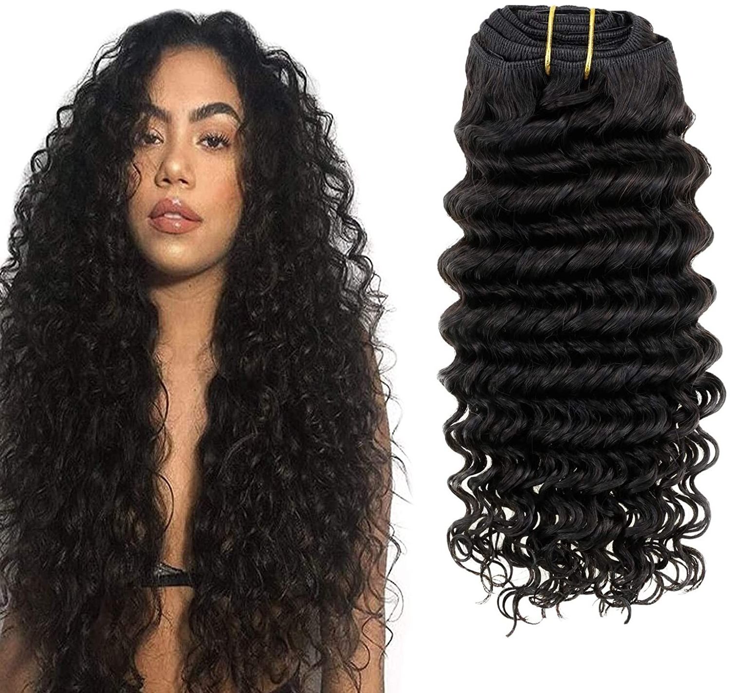 double drawn deep curl human hair weaves human hair weaving