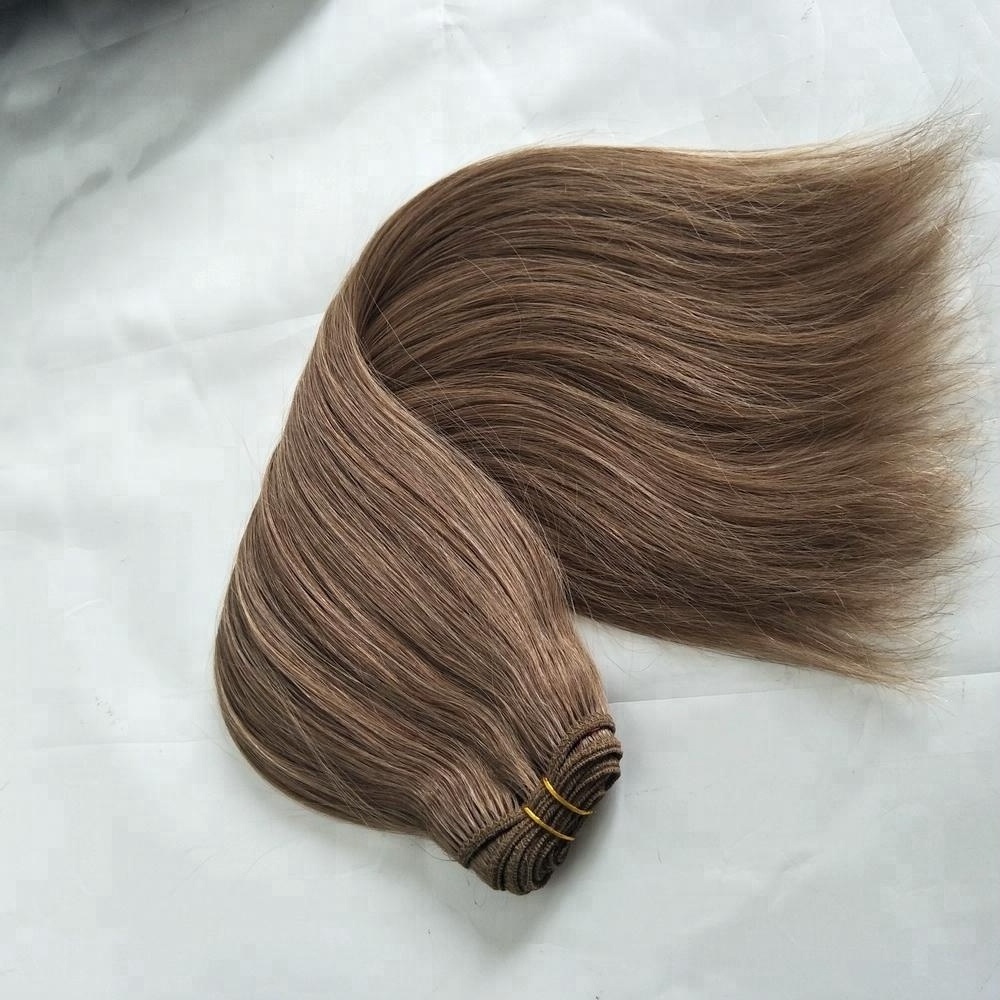 Double drawn human hair extensions virgin human hair flat weft