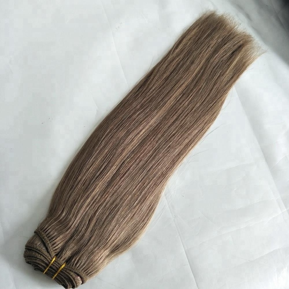 Double drawn human hair extensions virgin human hair flat weft