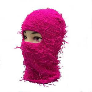 Wholesale Designer Storm Knitted Distressed Balaclava Ski Mask One Hole Knit Full Face Cover Grassy pure color Balaclava Custom