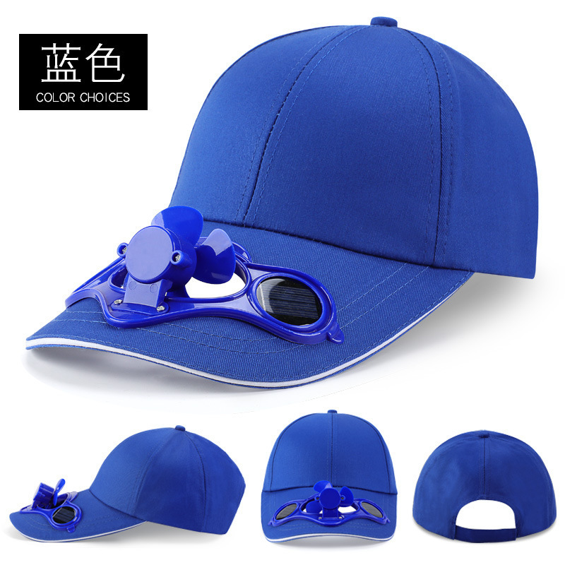 Custom made logo 6 panel 100% cotton sports caps camping solar fan baseball cap wholesale