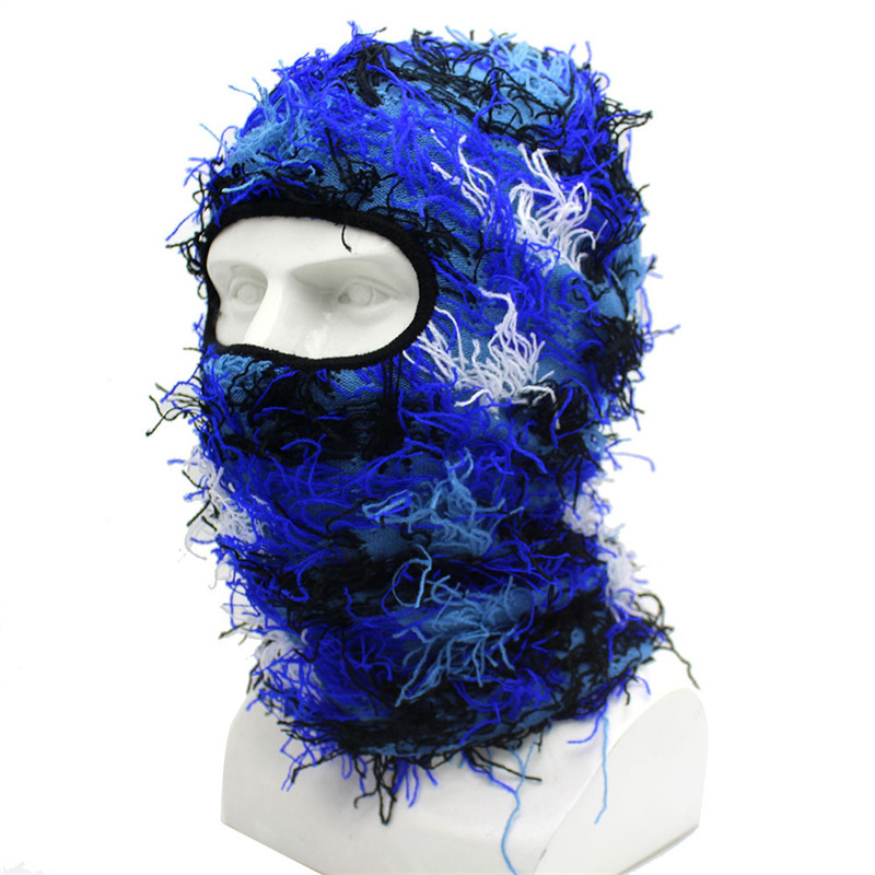 Wholesale Designer Storm Knitted Distressed Balaclava Ski Mask One Hole Knit Full Face Cover Grassy pure color Balaclava Custom