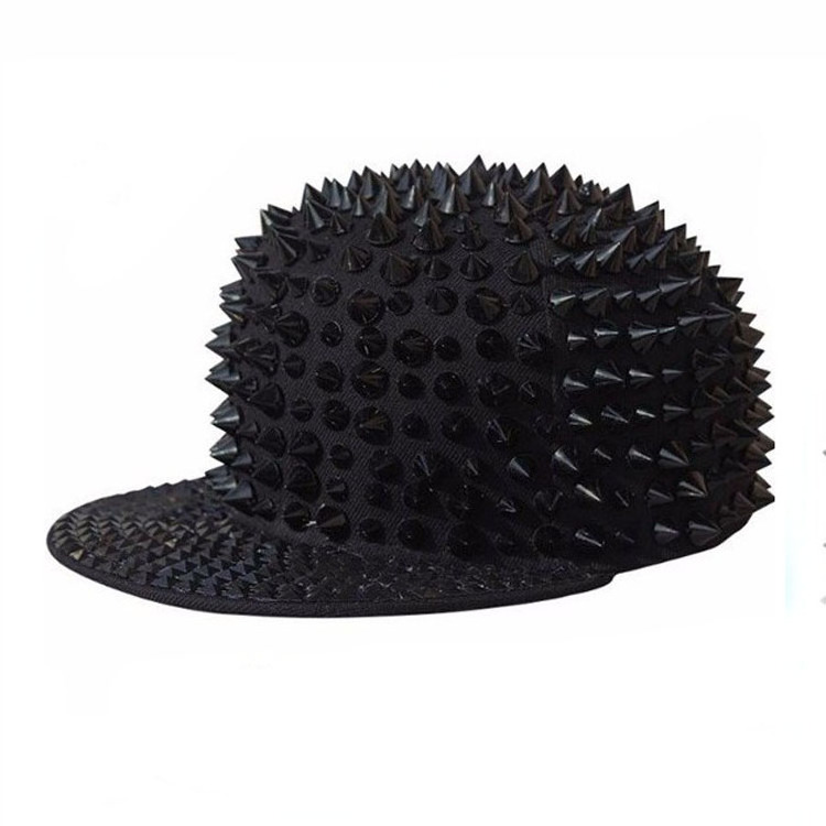 Solid black plastic strap buckle durian style full rivet decoration snapback hat for christmas