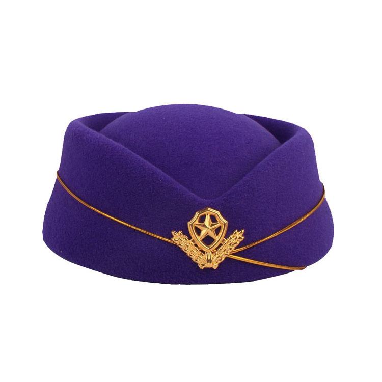 Wholesale Fashion mix color Wool Felt Pilot Hat High Quality Women Airline Stewardess Service Cap