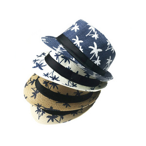 Fashion printed custom jazzy sun hat cheap paper straw fedora hats wholesale