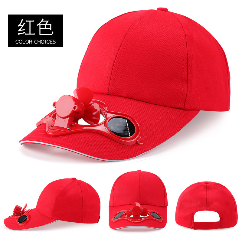 Custom made logo 6 panel 100% cotton sports caps camping solar fan baseball cap wholesale