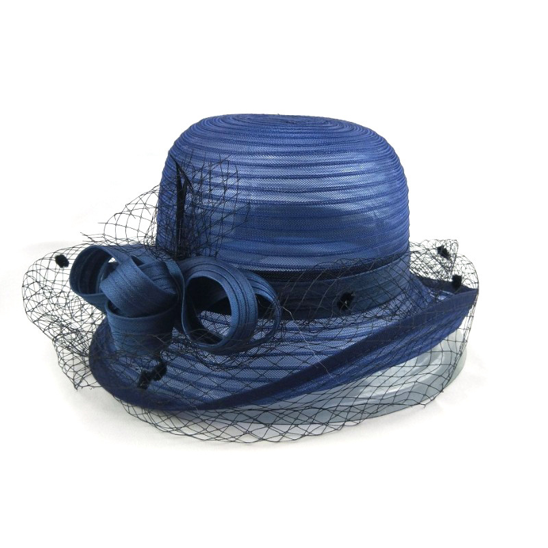 Wholesale women plain organza church hat elegant ladies wedding hats with mesh decoration