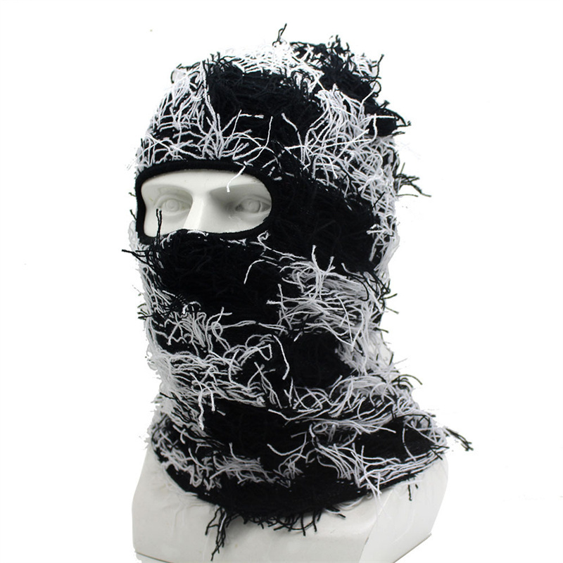 Wholesale Designer Storm Knitted Distressed Balaclava Ski Mask One Hole Knit Full Face Cover Grassy pure color Balaclava Custom