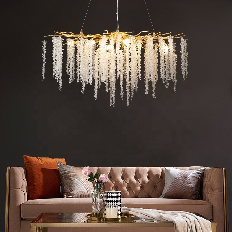 Modern Rectangle Luxury  Chandeliers Pendant Lights Gold K9 Crystal Hanging Lamp For Living Room Villa Hall Restaurant Hanging L