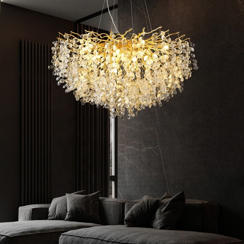 Nordic modern  Large Branch Creative Brass Gold Dining Living Room Hotel Luxury Ceiling Pendant Light Modern Led K9 Crystal Chan