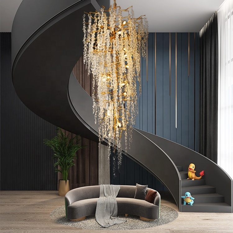 Luxury Modern Copper Chandelier Lighting Decorative Branch High Class Crystal Lamp Wedding Villa Pendant Light for bedroom