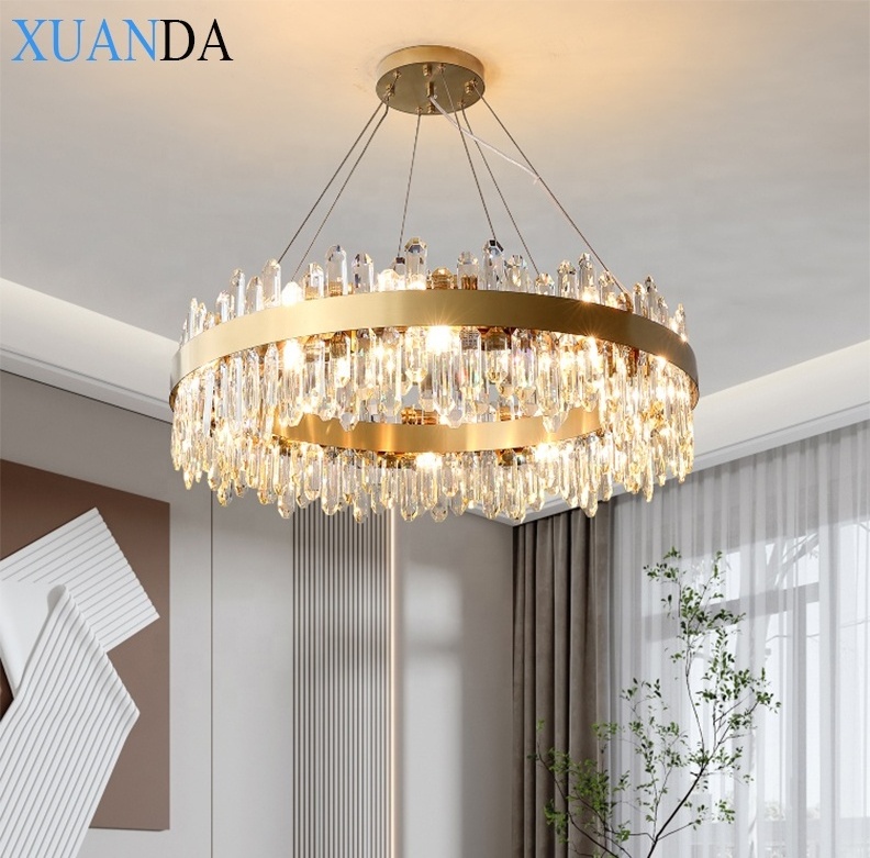 Living Room Gold Hotel Modern Lights Lighting Led Pendant Lights Luxury Crystal Chandeliers Ceiling Luxury with colors dimming