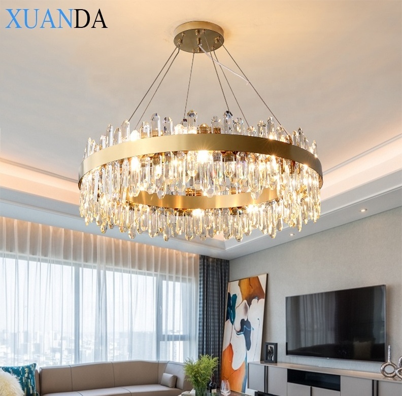 Living Room Gold Hotel Modern Lights Lighting Led Pendant Lights Luxury Crystal Chandeliers Ceiling Luxury with colors dimming