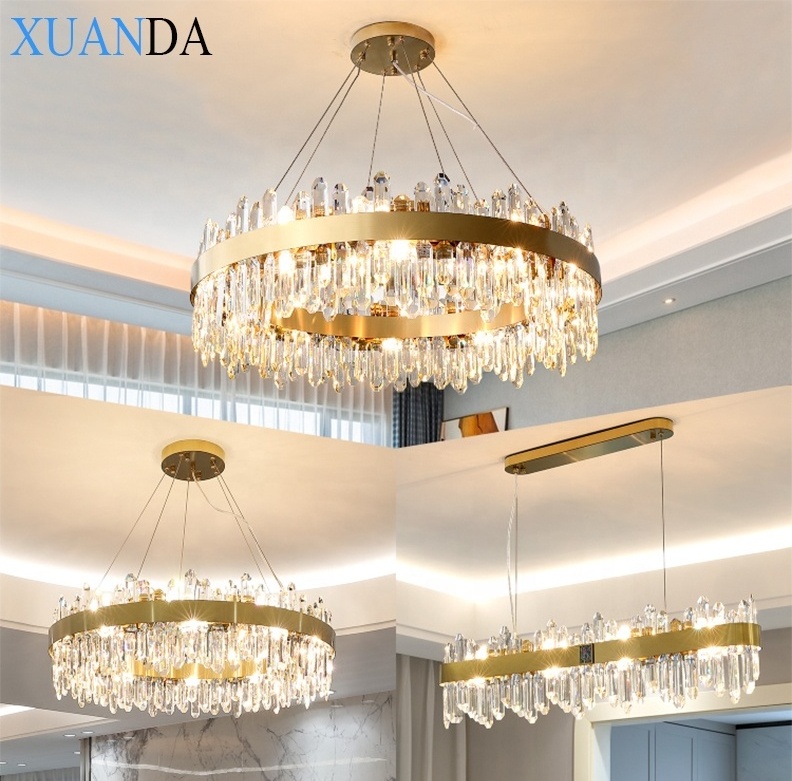 Living Room Gold Hotel Modern Lights Lighting Led Pendant Lights Luxury Crystal Chandeliers Ceiling Luxury with colors dimming