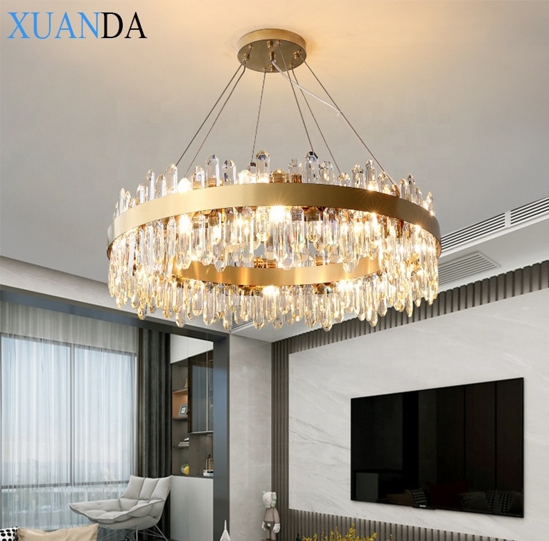 Living Room Gold Hotel Modern Lights Lighting Led Pendant Lights Luxury Crystal Chandeliers Ceiling Luxury with colors dimming