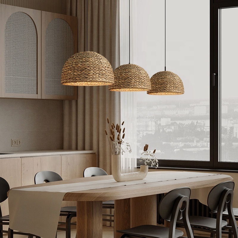 Modern Art Natural Bamboo Weave Dome Shade Ceiling Light Bamboo Pendant Light