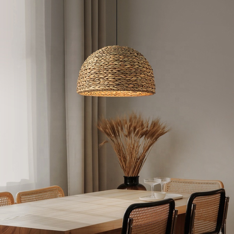 Modern Art Natural Bamboo Weave Dome Shade Ceiling Light Bamboo Pendant Light