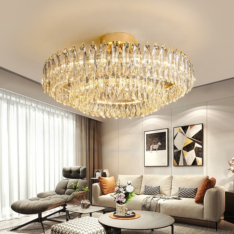 postmodern Style Living Room Large Hotel Gold Wedding Luxury Crystal Ceiling Lustre Chandeliers Led Crystal Pendant Light