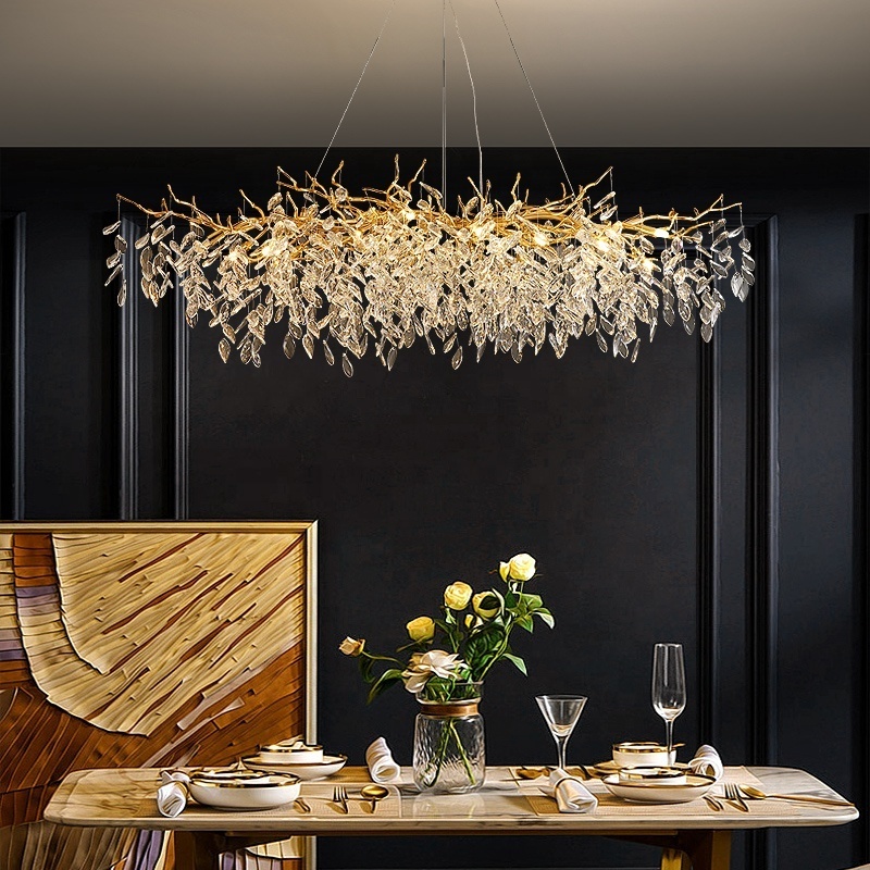 Nordic light luxury water drop crystal Led tree chandelier post modern living room dining room villa chandelier