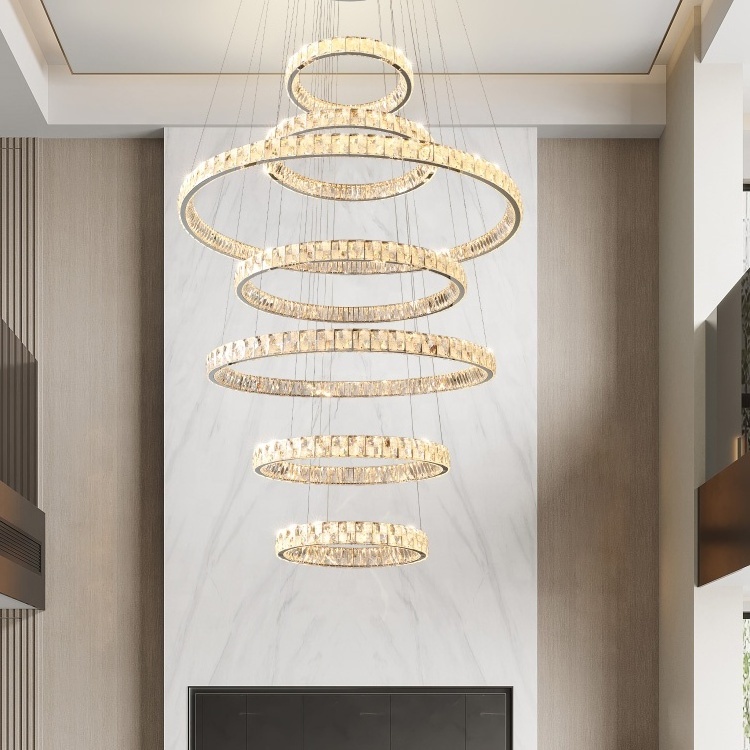 Restaurant Crystal Ring Pendant Lamp Led Hanging Light 3-tier Crystal Chandeliers For Restaurant Living Room Island