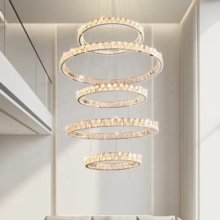 Restaurant Crystal Ring Pendant Lamp Led Hanging Light 3-tier Crystal Chandeliers For Restaurant Living Room Island