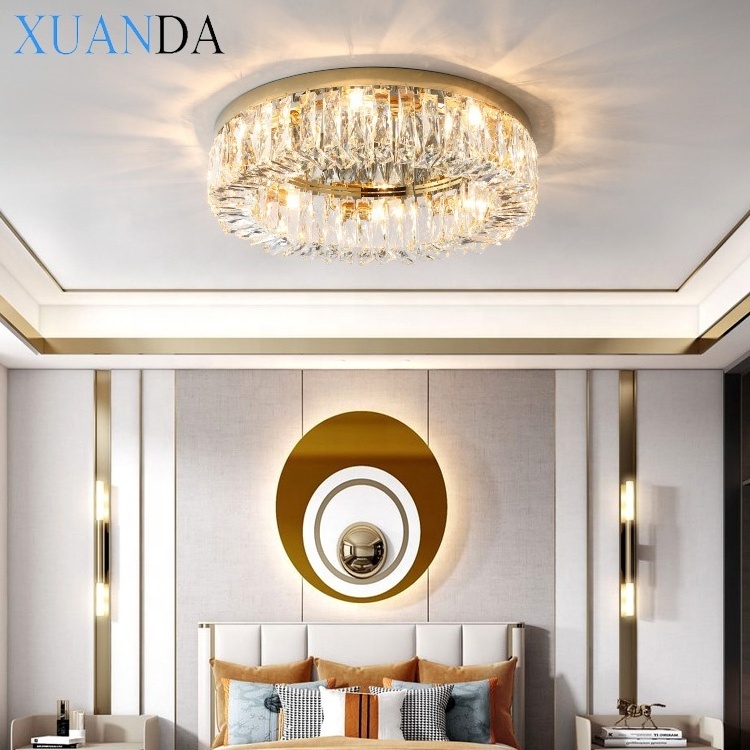 Modern Living Room Crystal Rgb Music Led Ceiling Lamp European Fashion Gold Round Bedroom Lighting Decoration Ceiling Lights