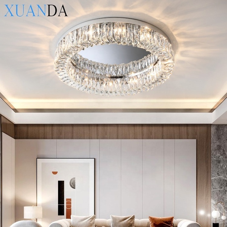 Modern Living Room Crystal Rgb Music Led Ceiling Lamp European Fashion Gold Round Bedroom Lighting Decoration Ceiling Lights