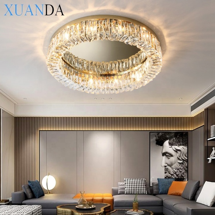 Modern Living Room Crystal Rgb Music Led Ceiling Lamp European Fashion Gold Round Bedroom Lighting Decoration Ceiling Lights