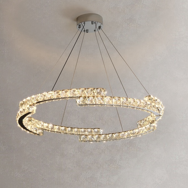 High  Quality Creative Crystal  Chrome  Pendant Light Modern Crystal Circle Chandelier For Hotel Living room