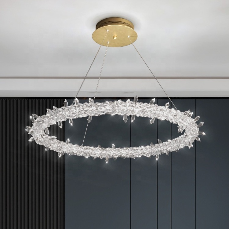 luxury modern three round rings restaurant Decoration Chandelier chrome Modern Round LED crystal Pendant Light