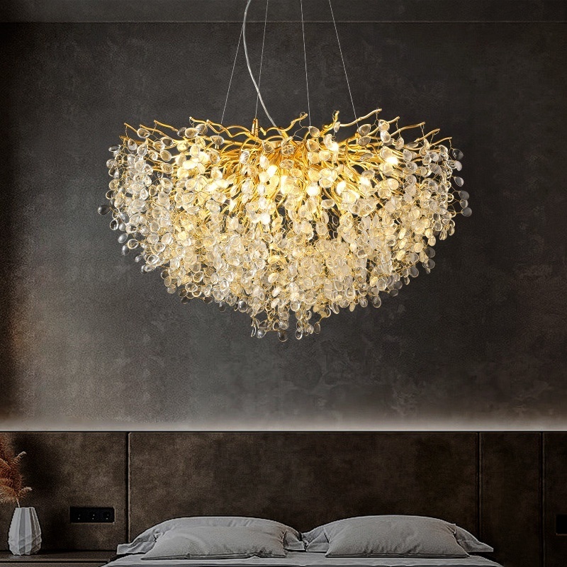 Nordic modern  Large Branch Creative Brass Gold Dining Living Room Hotel Luxury Ceiling Pendant Light Modern Led K9 Crystal Chan