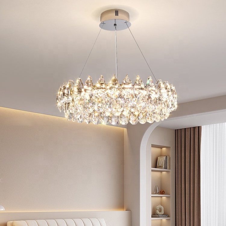 Contemporary Chrome  Hotel Bedroom Dining Room Pendant Lights Ceiling Fixtures Lighting Led Luxury Modern K9 Crystal Chandeliers