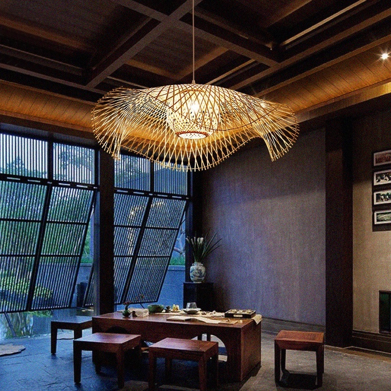 Modern Art Design Rattan Pendant Lamp Restaurant Decorative Light Hotel Bamboo Rattan Lamp