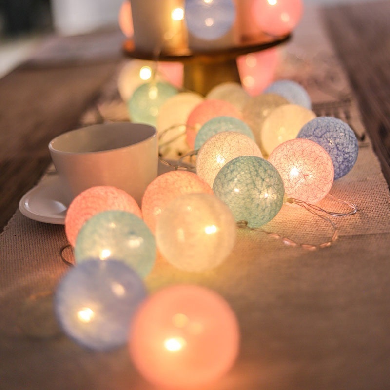 Led Battery Operated Christmas Rattan Cotton Ball String Lights For Indoor Nursery Home Decoration