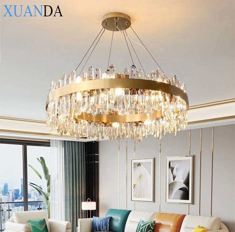 Luxury Living Room light hotel led lamp large round ceiling mounted lighting pendant lights crystal chandelier