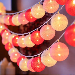 Led Battery Operated Christmas Rattan Cotton Ball String Lights For Indoor Nursery Home Decoration