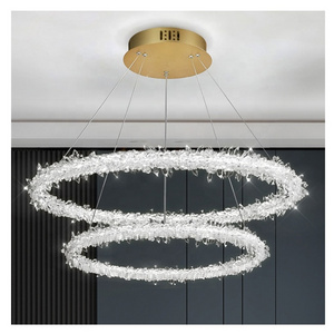 luxury modern three round rings restaurant Decoration Chandelier chrome Modern Round LED crystal Pendant Light