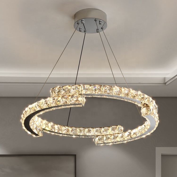 High  Quality Creative Crystal  Chrome  Pendant Light Modern Crystal Circle Chandelier For Hotel Living room