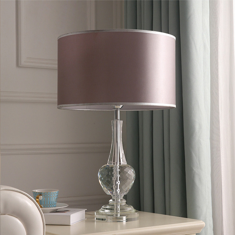 fabric round square Home bedside Decoration Lighting Crystal luxury table light desk decorative lamp