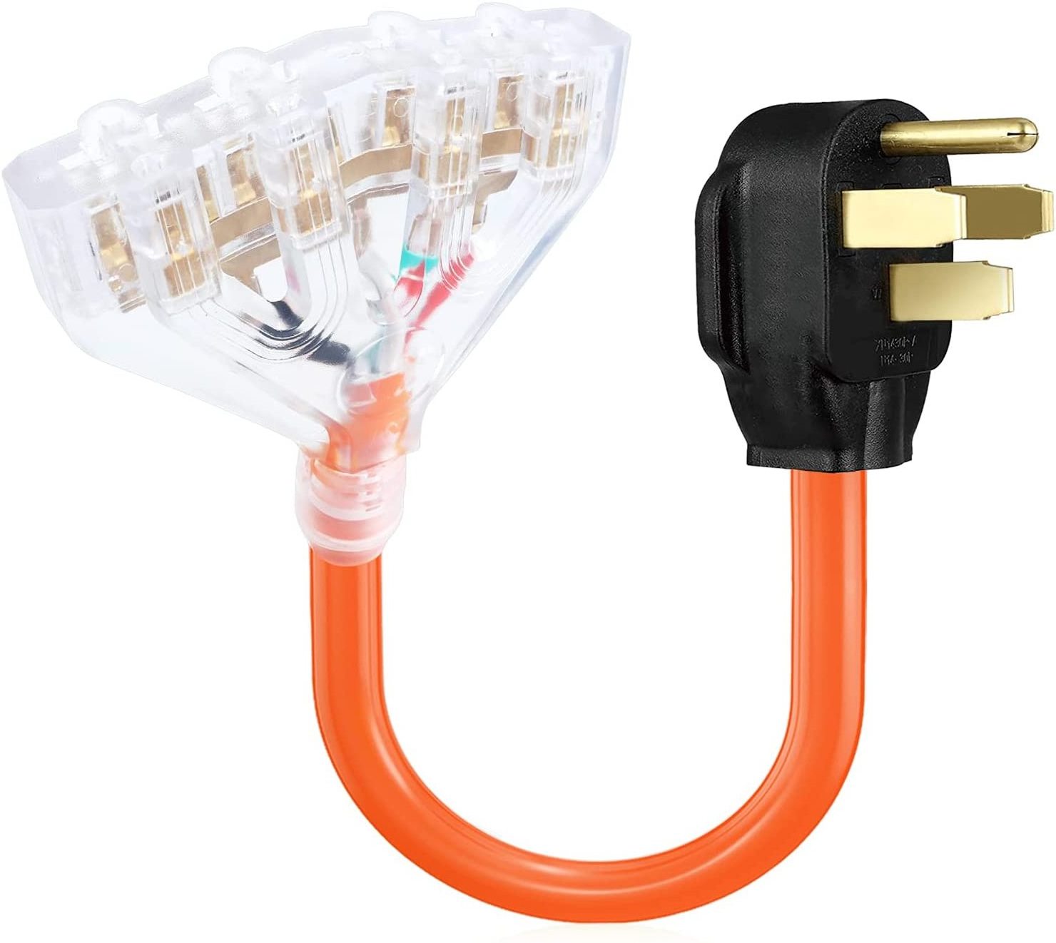 NEMA 14-50P RV/Geneator Plug to 4X 5-15/20R 20 Amp Household Tri Outlet Female Connectors Adapter Cord,1.5 FT,Orange