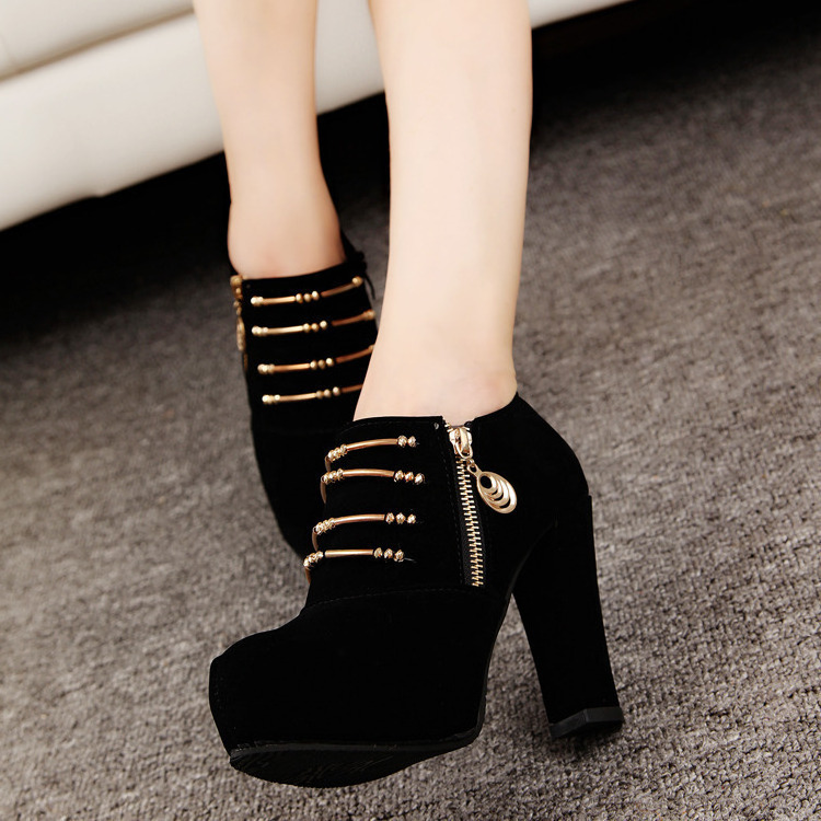 Wholesale new high-heeled zipper ankle boots high hill chunky Suede metal boots for women