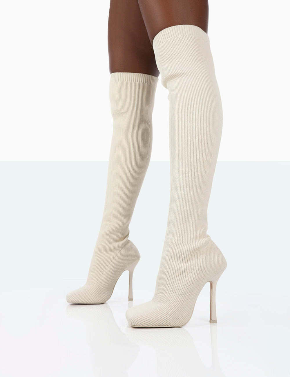 plus size high quality pointed toe thick heel knitted over-the-knee boots women's elastic socks pink boots thigh high boots