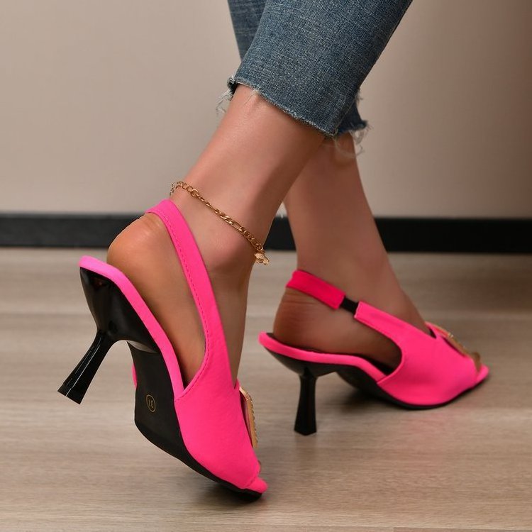 New fashion square head fish mouth women's shoes thin heels design stiletto heels thin heels slingbacks sandals